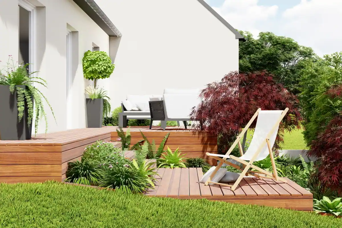 Technicien Fred Toma en cours de pose d'une terrasse bois.