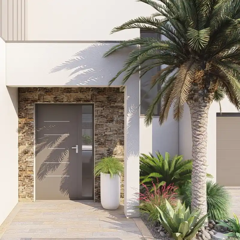 Vue de dessus d'une modélisation 3D pour l'étude des circulations et de l'implantation d'un jardin.