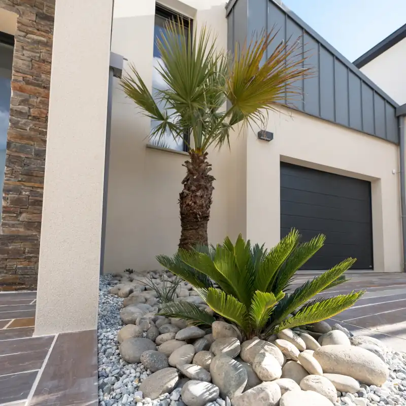 Photo finale d'un aménagement de jardin réalisé à Rennes conforme au projet 3D initial.